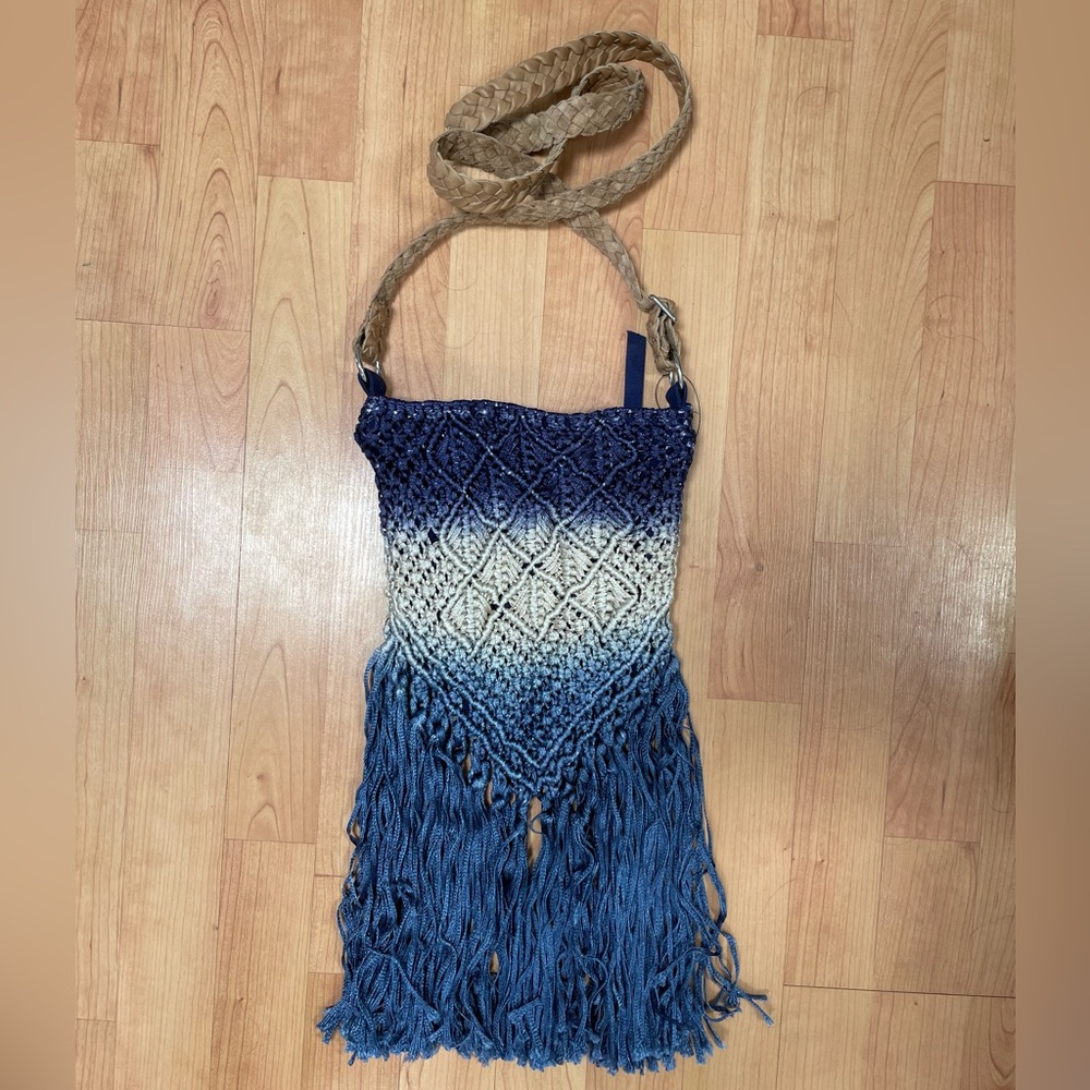 Ombré Crocheted Crossbody Bag with Fringe
